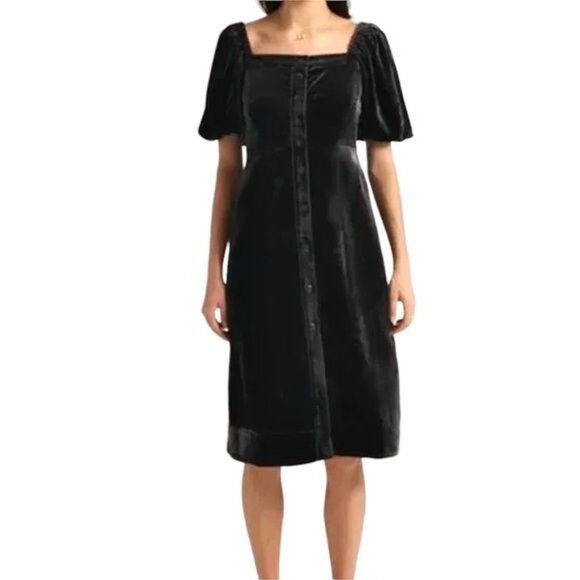 J. Crew Puff Sleeve Velvet Dress in Black Size 6 and Size 10 NWT - Picture 1 of 15